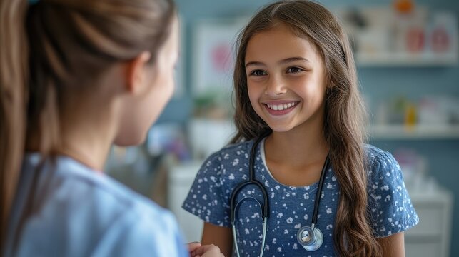 Doctor palpating girl's abdomen close up hands steady pressure on belly concept of preventive health care for children