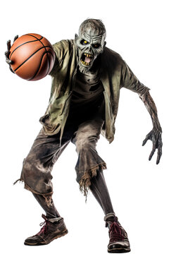 Zombie playing basketball. Full body shot