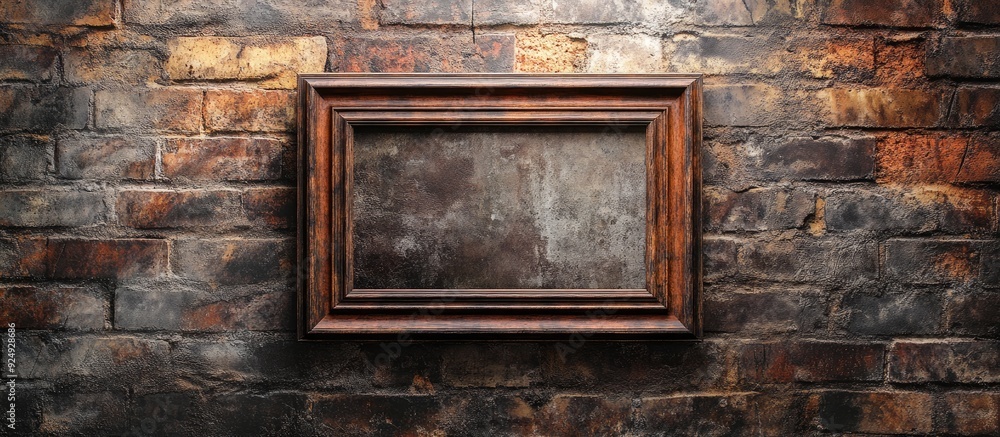 Aufkleber picture frame on the aged brick wall. with copy space image. place for adding text or design