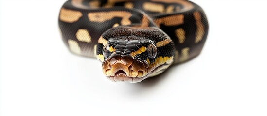 Fototapeta premium Tiger ball python Python regius set against a white background. with copy space image. Place for adding text or design