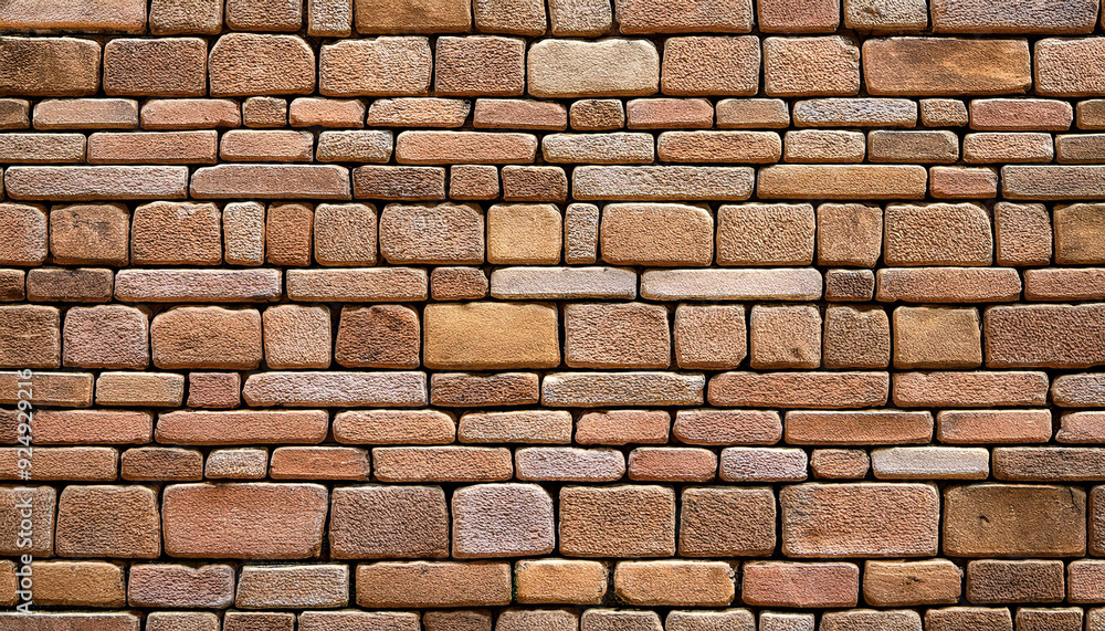 Poster textured pattern of interlocking multi-sized sandstone bricks in earthy tones of beige tan brown, st