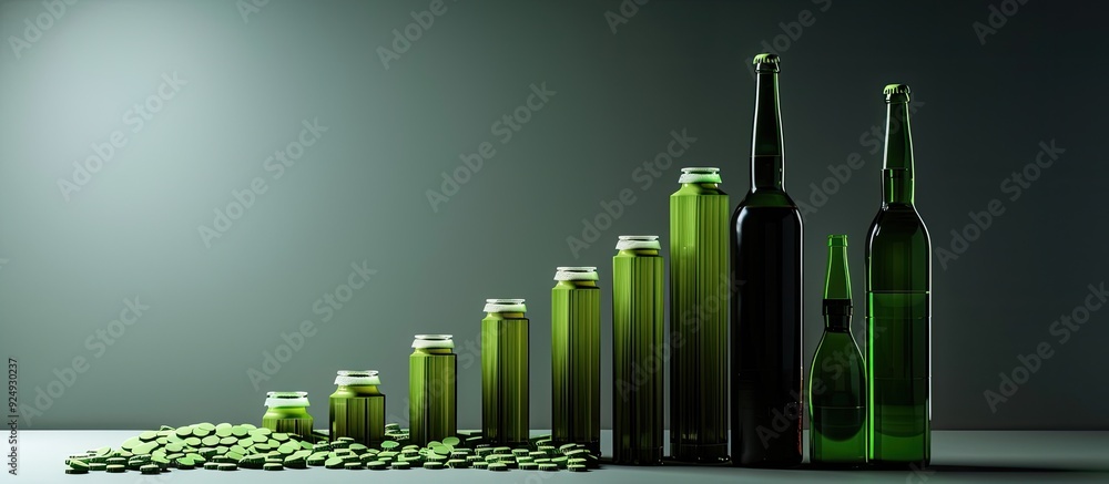 Poster ascending bar graph of stacked bottle caps emphasizing the short green stack which indicates a rise 