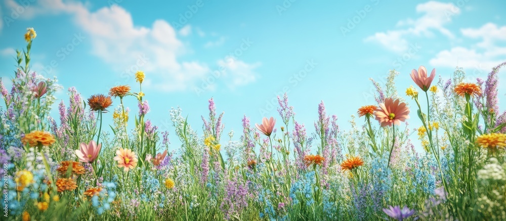 Poster summer backdrop featuring wildflowers. with copy space image. place for adding text or design