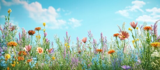 Summer backdrop featuring wildflowers. with copy space image. Place for adding text or design