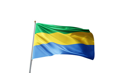 Flag of republic of Gabon  on a transparent background, png, flag on a flag pole waving in the wind, african country, national symbol of  Gabon, picture of a flag