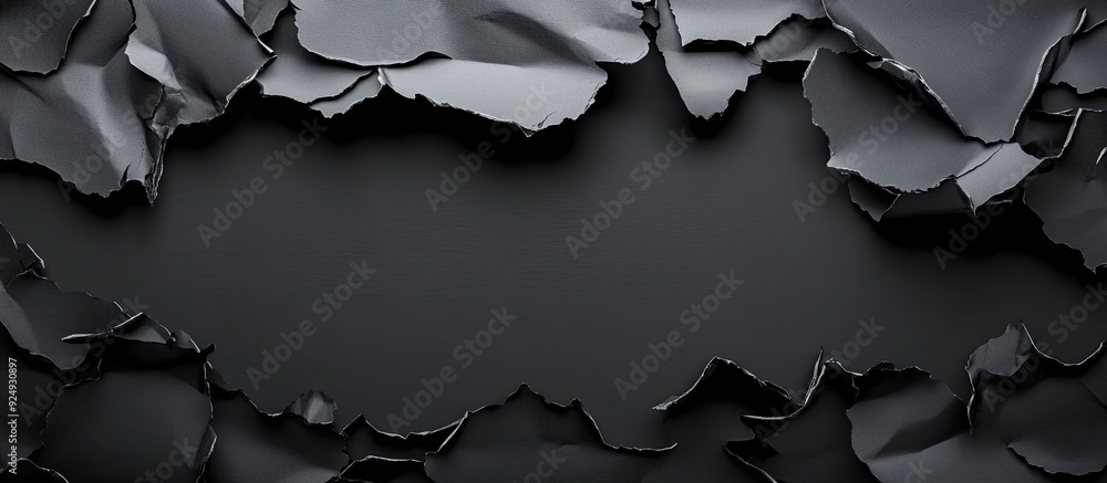 Poster black torn paper area for advertising text. with copy space image. Place for adding text or design