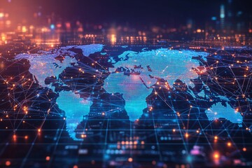 Fototapeta premium Global Digital Business Network Connection Illustration created with Generative AI