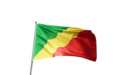 Flag of republic of congo  on a transparent background, png, flag on a flag pole waving in the...