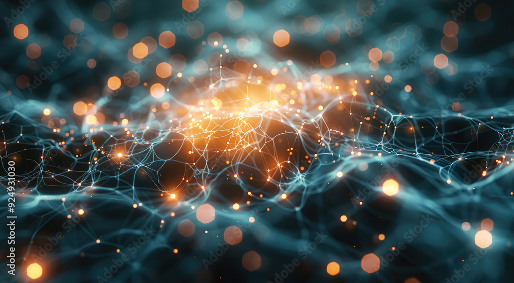 Aufkleber A glowing AI-powered neural network visualized as an interconnected web of light, symbolizing the complexity of AI systems. Generative AI.