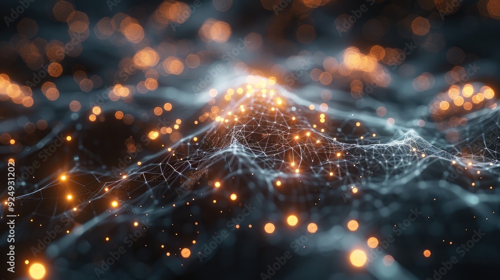 Poster a glowing ai-powered neural network visualized as an interconnected web of light, symbolizing the co