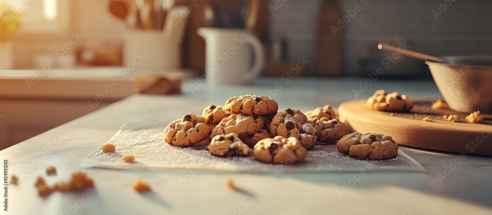 Leinwandbilder Baking cookies on a countertop. with copy space image. Place for adding text or design