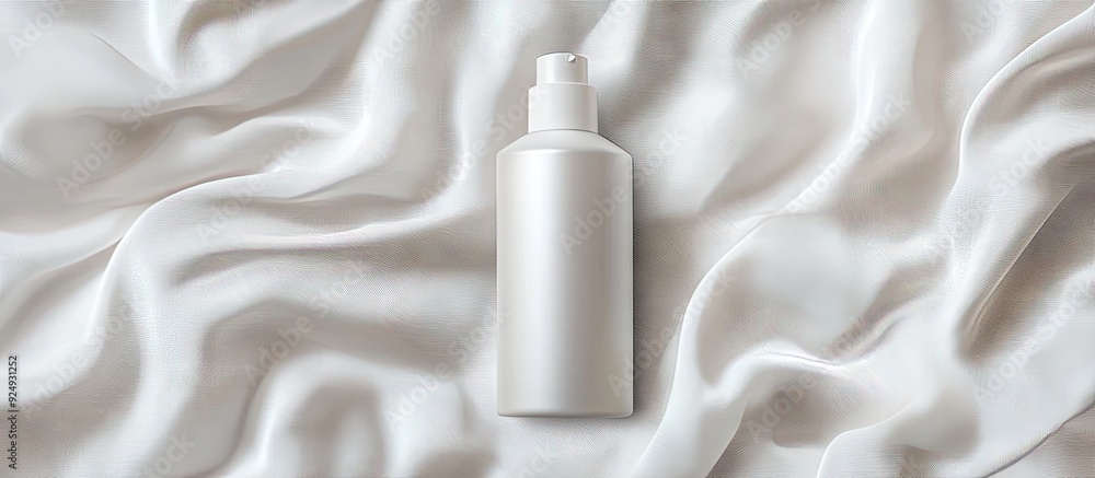 Poster white bottle cosmetic product on a fabric background beauty product christmas sale concept top view 