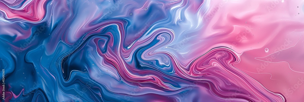 Poster digital abstract fluid painting featuring swirling shades of blue and pink, creating a dynamic and m