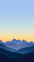 Obraz premium Silhouetted mountain range with a yellow and blue sky in the background.