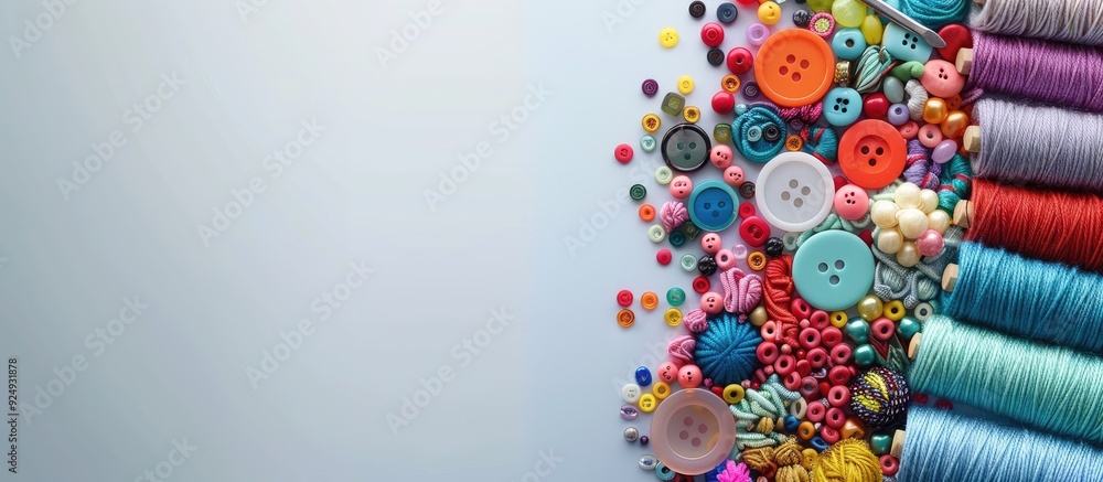 Poster background frame made from needlework accessories felt buttons beads ribbons needles pins with copys