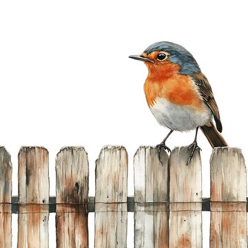 recommend clip art: Watercolor Illustration of a Robin Perched on a Wooden Fence.