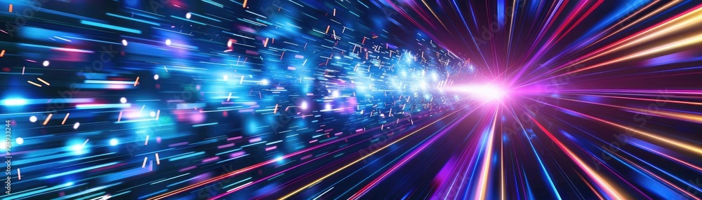 Poster a vibrant explosion of light and color, capturing the essence of speed and energy in a dynamic abstr