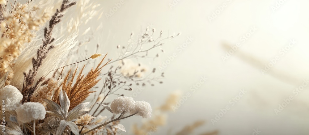 Poster chic arrangement of plants and branches featuring a rustic theme banner includes copyspace