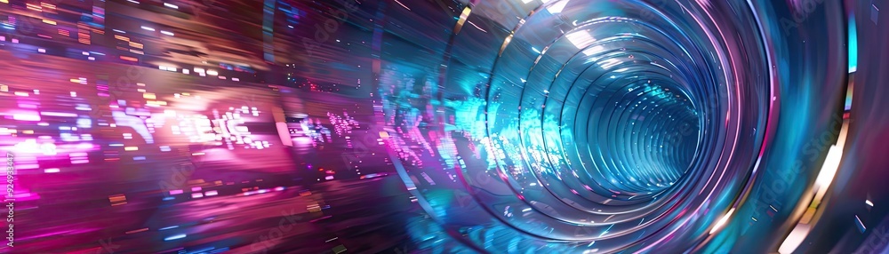 Poster vibrant tunnel of light showcasing dynamic colors and motion, creating an immersive and futuristic a