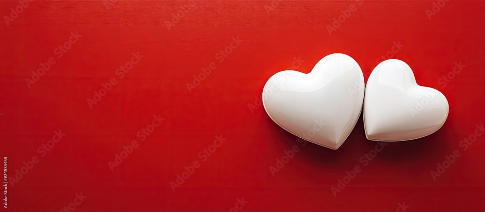 Aufkleber two white hearts against a red background. with copy space image. place for adding text or design