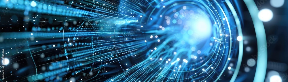 Poster futuristic digital background featuring glowing lines and points, illustrating data transmission and