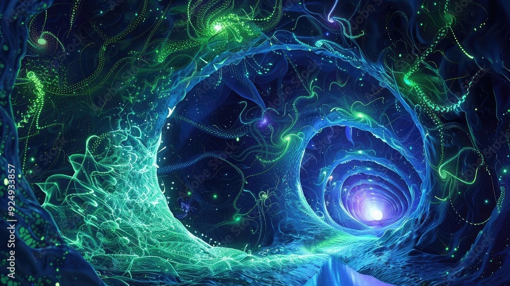 Poster a mesmerizing abstract landscape featuring swirling colors and dynamic patterns, evoking a sense of 