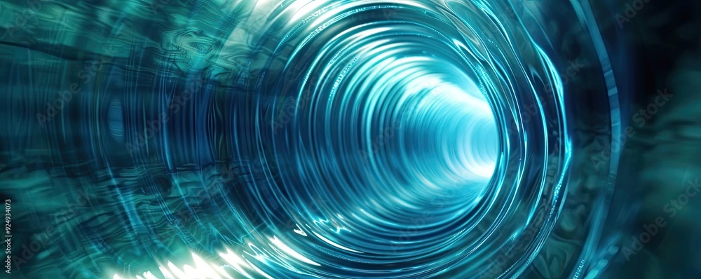 Poster a mesmerizing view of a swirling blue tunnel, evoking feelings of depth and movement in a dynamic vi