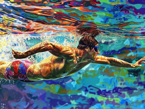 Dynamic Male Swimmer in 200m Backstroke with Australian Elements