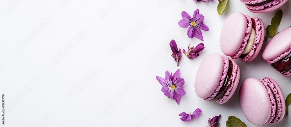 Poster cake macaron or macaroon isolated on a white background vibrant almond cookies in pastel shades and 