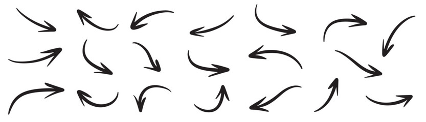 Set hand drawn vector arrows doodle white background design element vector illustration