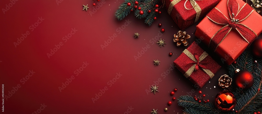 Poster Christmas themed gifts decorative backgrounds and patterns. with copy space image. Place for adding text or design