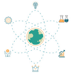 the connection of business team around the world. Vector illustration of education and science concept with globe. Social network symbol. People connected by lines.