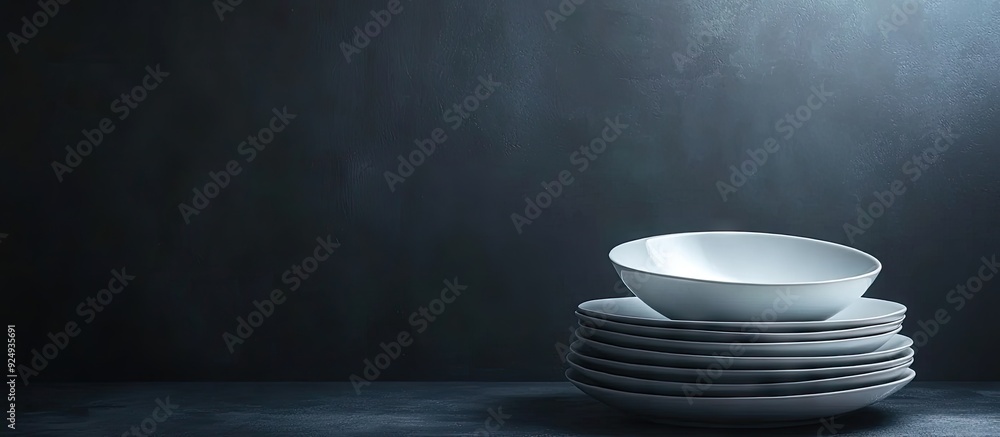 Aufkleber dinner set against a dark background. with copy space image. Place for adding text or design