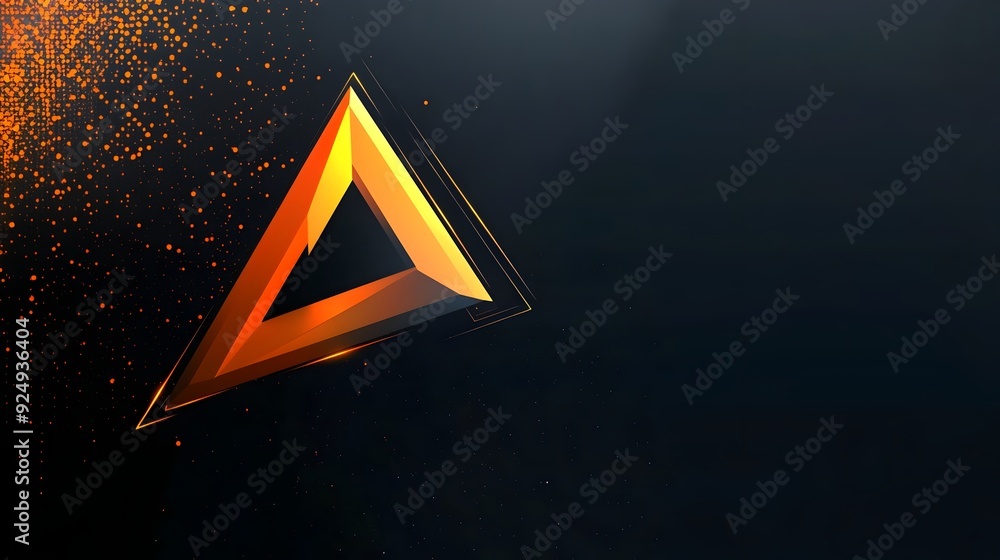 Poster floating orange triangle on dark gradient modern tech background