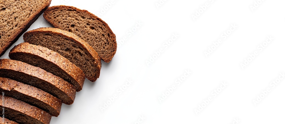 Poster rye bread sourdough rye bread slices separated on a white background. with copy space image. place f