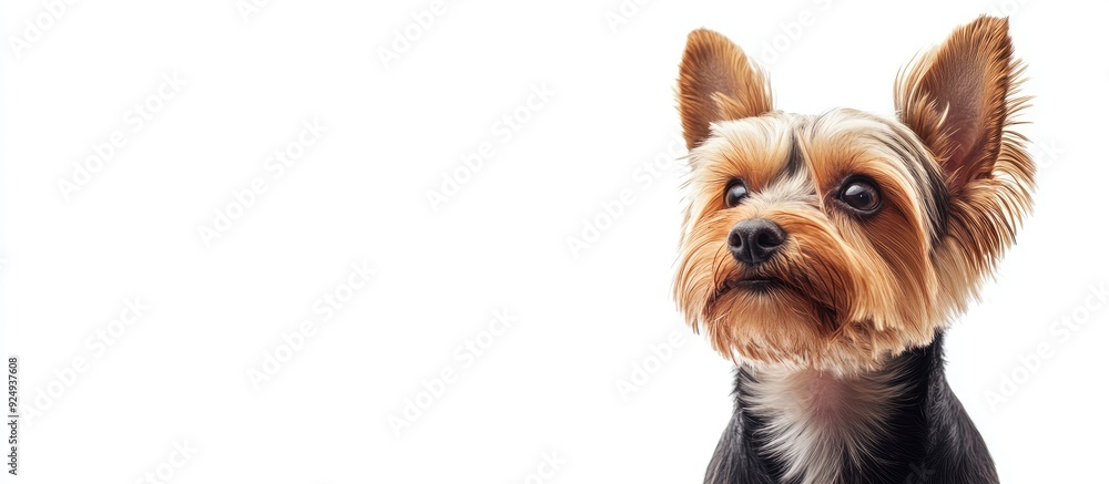 Aufkleber yorkshire terrier with a wavy hairstyle set against a white background. with copy space image. place