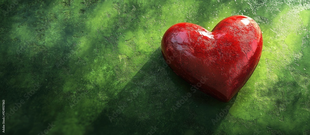 Aufkleber love surrounded by a red heart against a green natural backdrop valentine s day celebration natural 