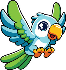 Cute, Colorful Cartoon Parrot Character Illustration in Flat Design Isolated 2D Digital Clip Art of a Cheerful Multi Colored Bird flying Talking jpg image Perfect for Creative Designs and Mascots png