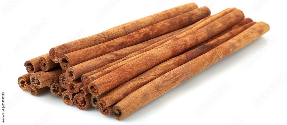 Fototapete Top view of aromatic cinnamon sticks isolated on white Cinnamon on a white background cutout Top view. with copy space image. Place for adding text or design