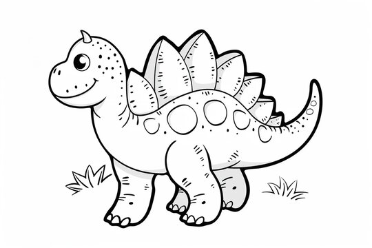 Cute dinosaur coloring page featuring a smiling stegosaurus with simple outlines