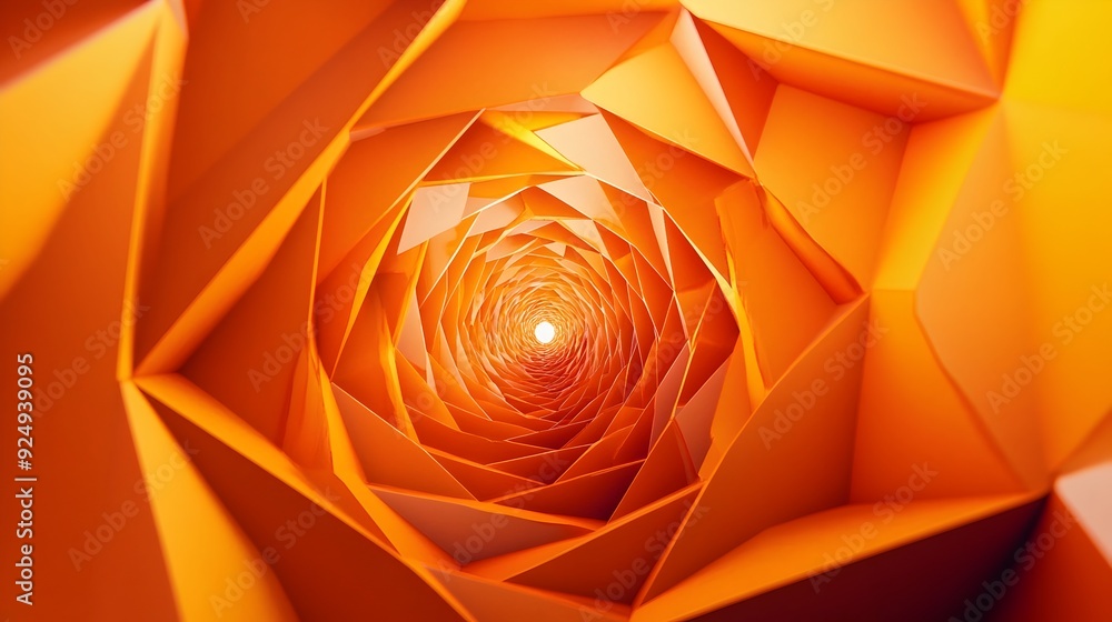 Poster spiral abstraction of evolving layered orange triangles