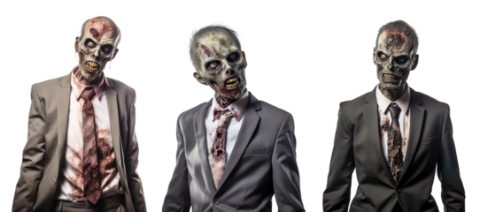 Zombie businessmen collection over white transparent background