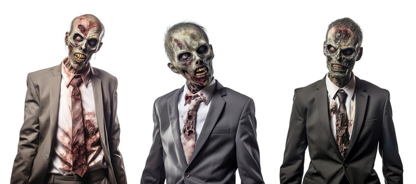 Zombie businessmen collection over white transparent background