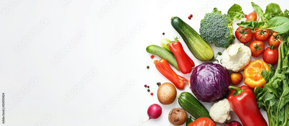 Poster different vegetables nutritious food top view ample copy space