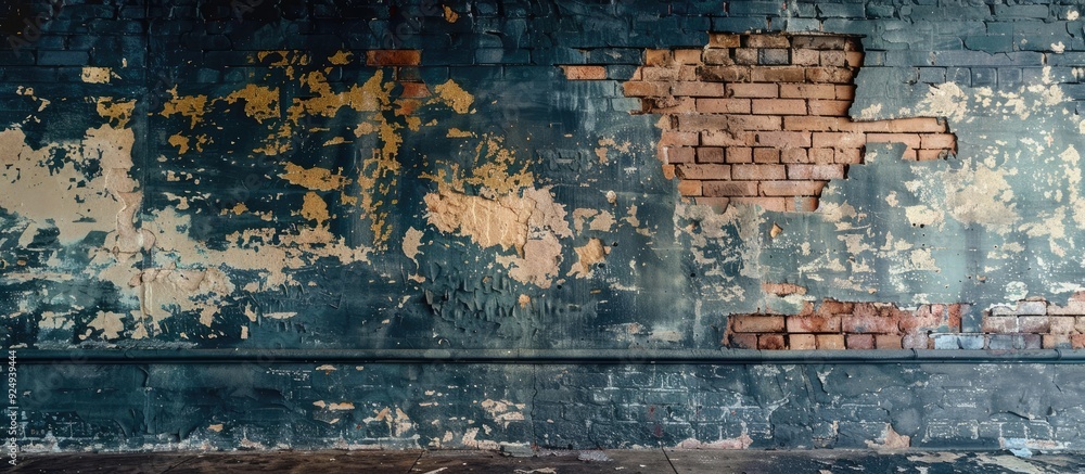 Poster vintage frame on a weathered brick wall background. with copy space image. Place for adding text or design