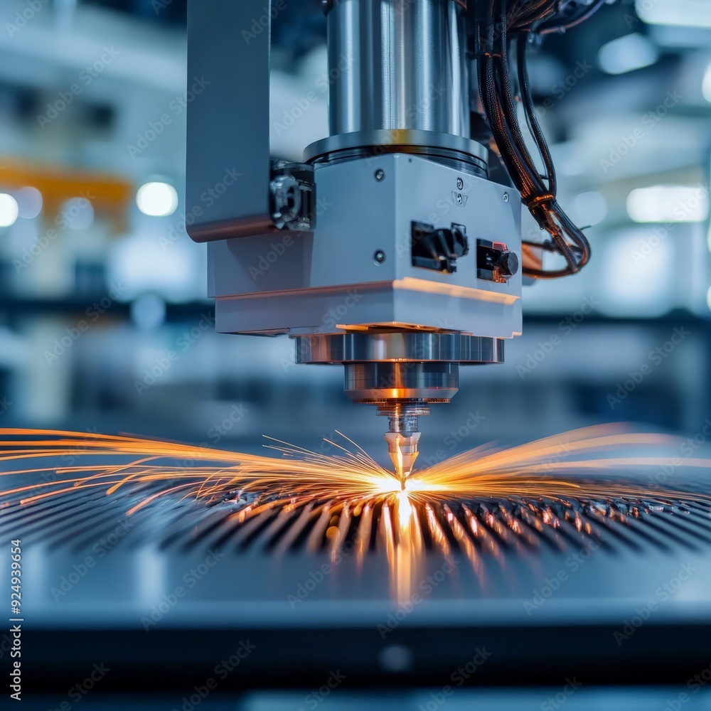 Poster close-up of an advanced cnc laser cutting machine, showcasing precision engineering and modern techn