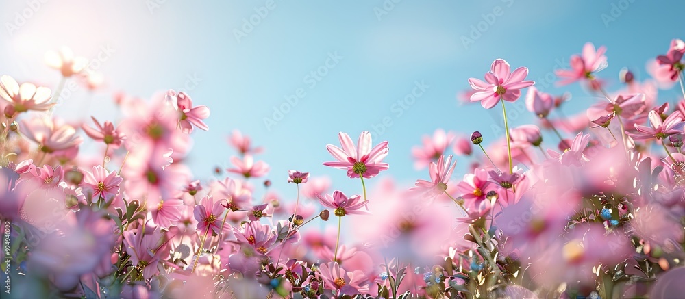 Poster pink flower garden. with copy space image. Place for adding text or design