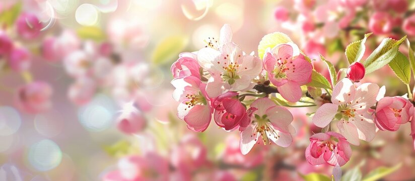 Apple blossoms in a spring setting for Mother s Day and Women s Day greetings Copy space