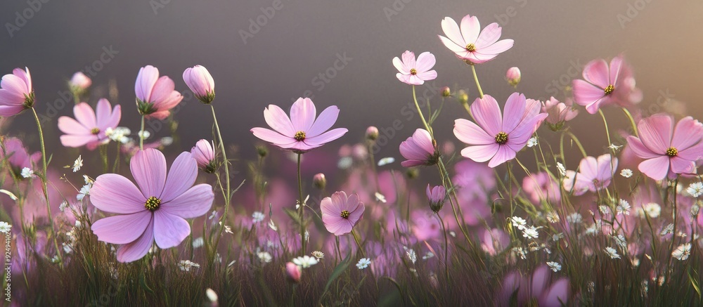 Poster cosmos flower backdrop. with copy space image. place for adding text or design