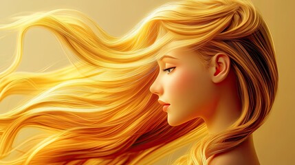 3D Cartoon of a Stunning Young Woman with Flowing Golden Hair